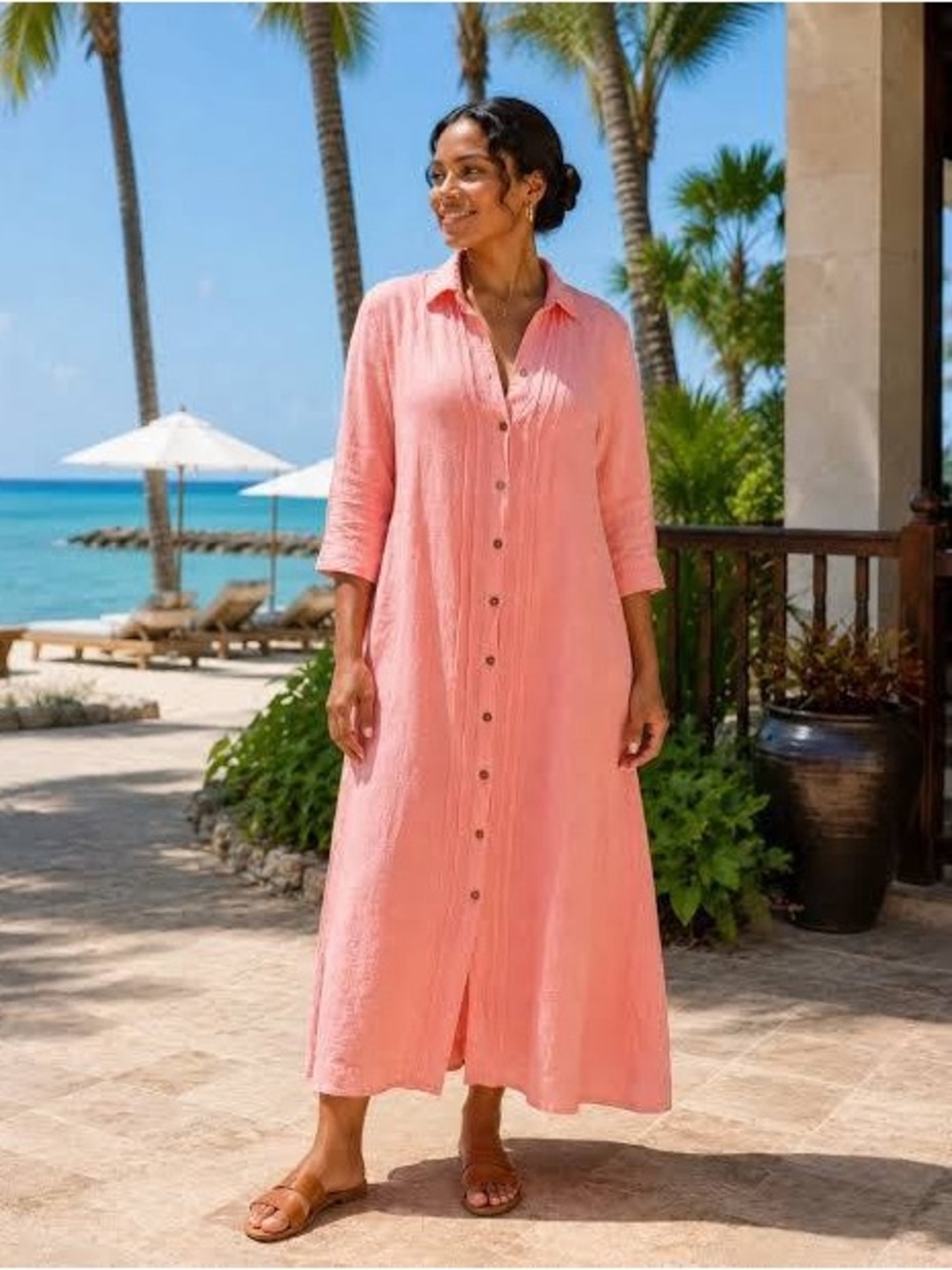 ✨ Calypso St. Barth Linen Blend Button-Front Maxi Shirt Dress ✨